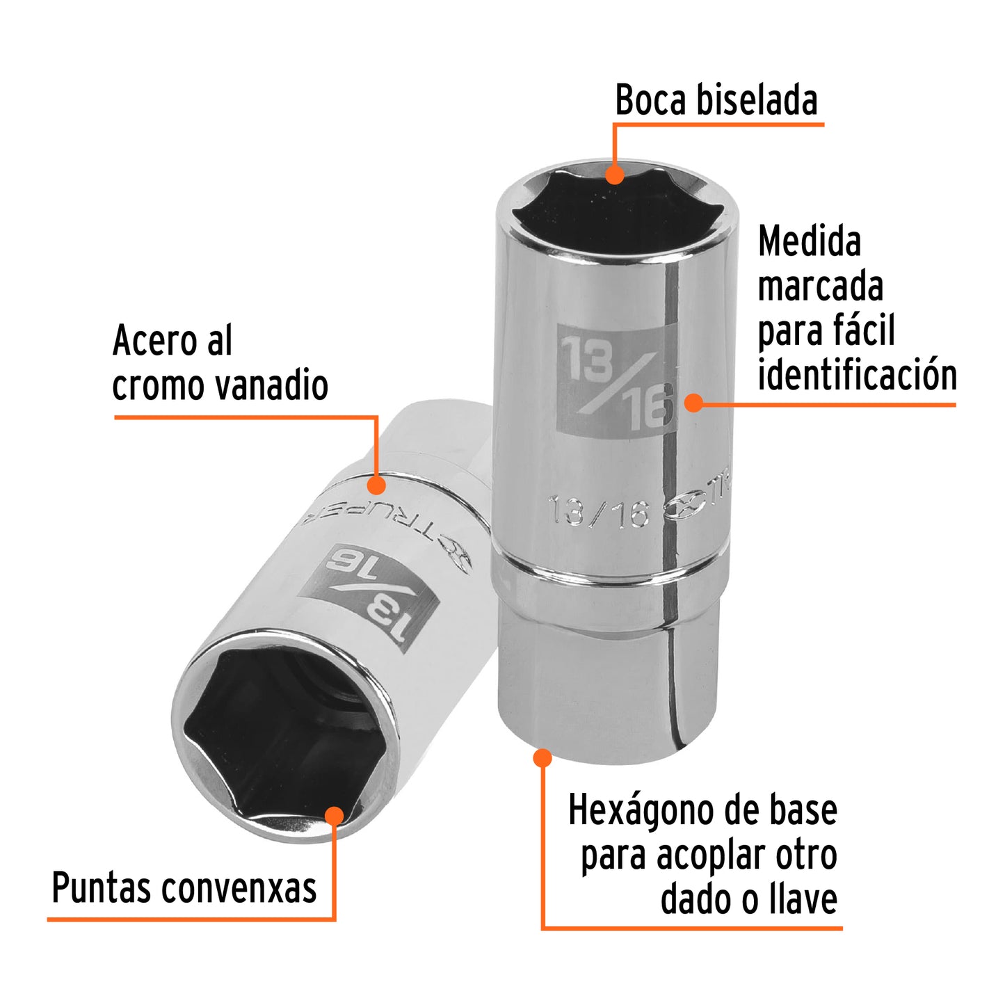 D-1226-HPAL Copa de 6 puntas largas de 13/16" para bujías, mando 1/2"