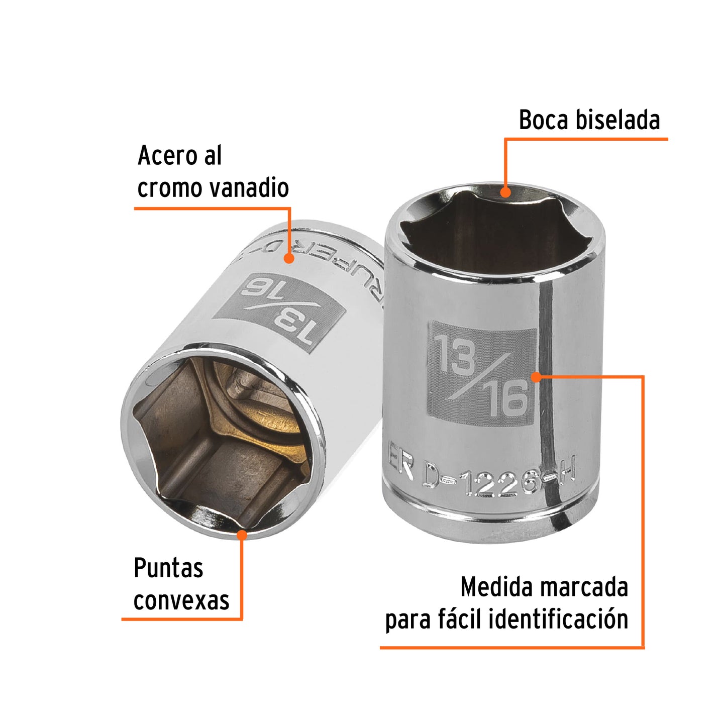 D-1226-H Copa de 6 puntas, mando 1/2" de 13/16"