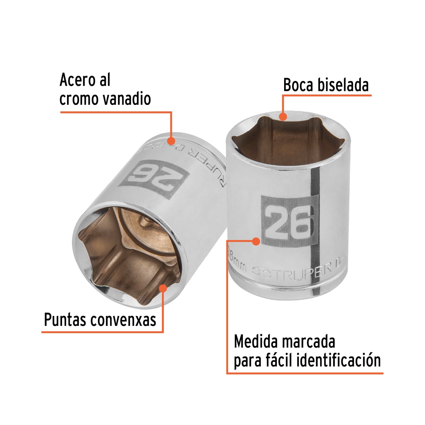 D-1226-M Dado de 6 puntas, cuadro 1/2' de 26 mm
