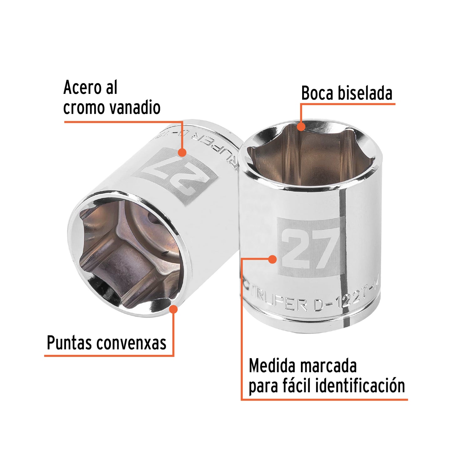 D-1227-M Dado de 6 puntas, cuadro 1/2' de 27 mm