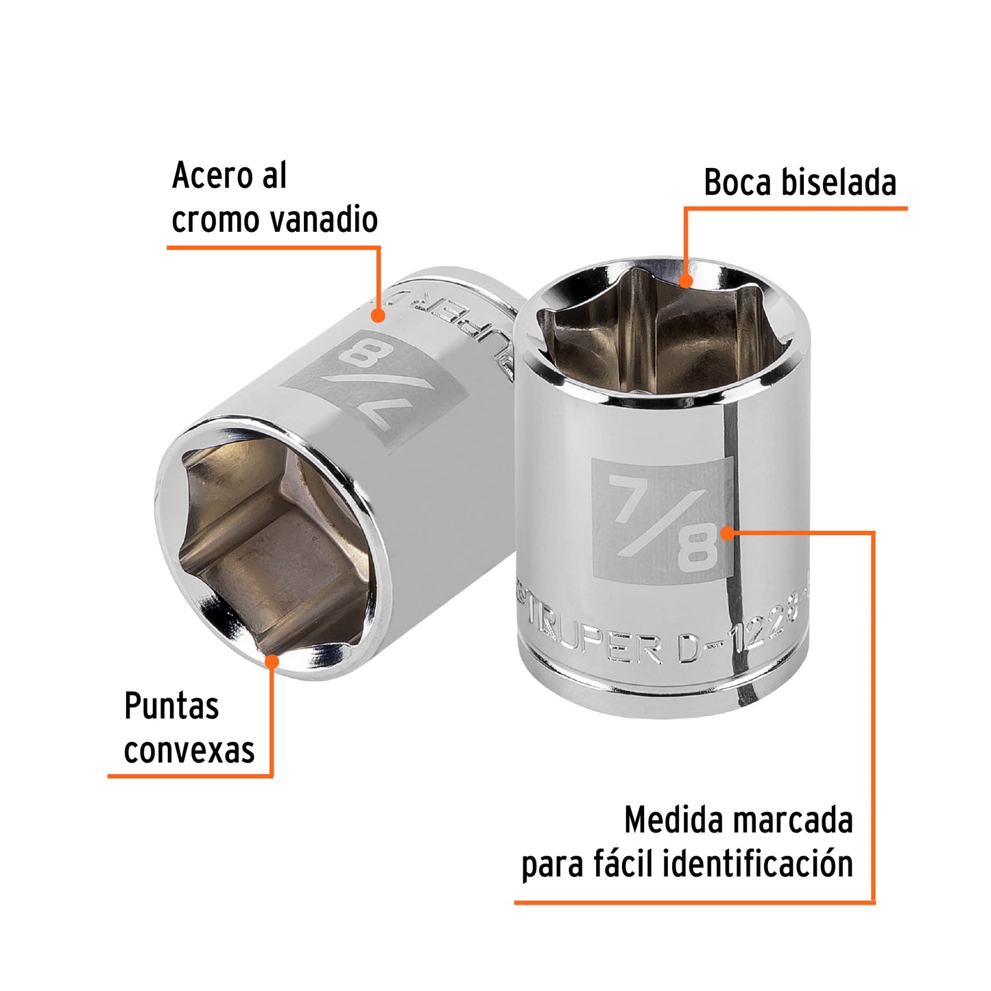 D-1228-H Copa de 6 puntas, mando 1/2" de 7/8"
