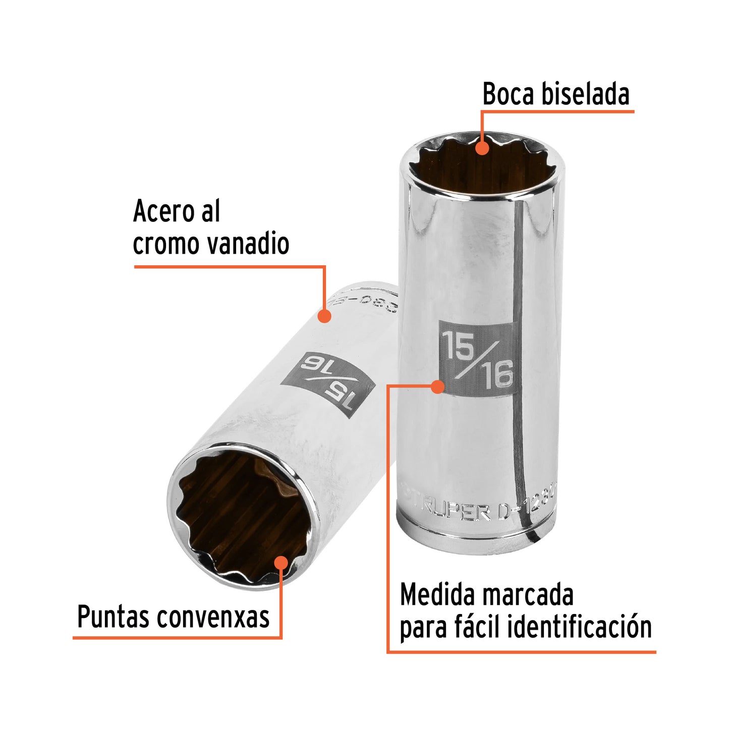 D-1230-EL Copa de 12 puntas, largo, mando 1/2" de 15/16"