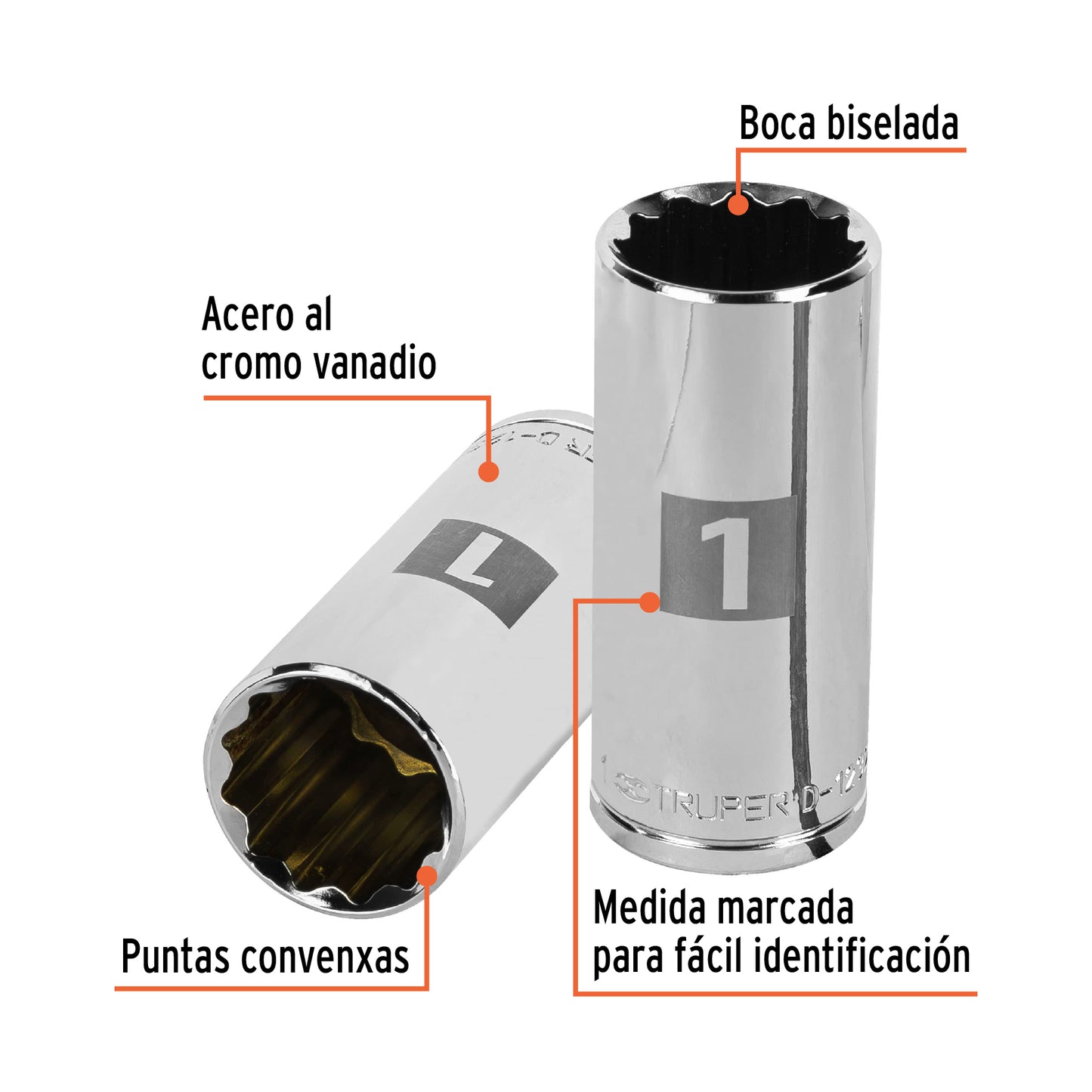 D-1232-EL Copa de 12 puntas, largo, mando 1/2" de 1"