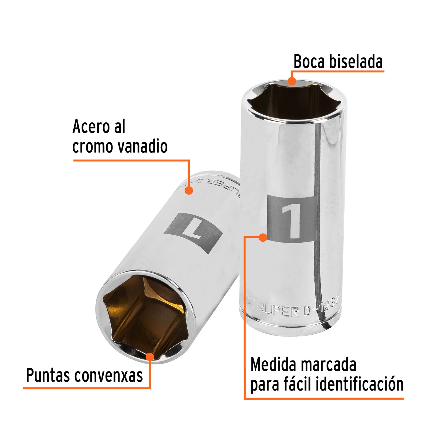 D-1232-HL Copa de 6 puntas, largo, mando 1/2" de 1"