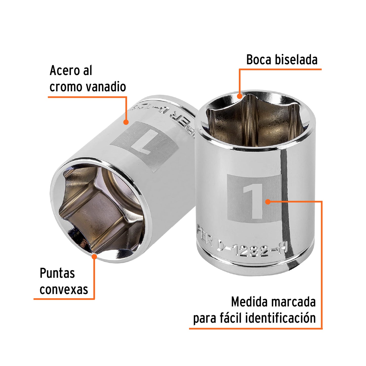 D-1232-H Copa de 6 puntas, mando 1/2" de 1"