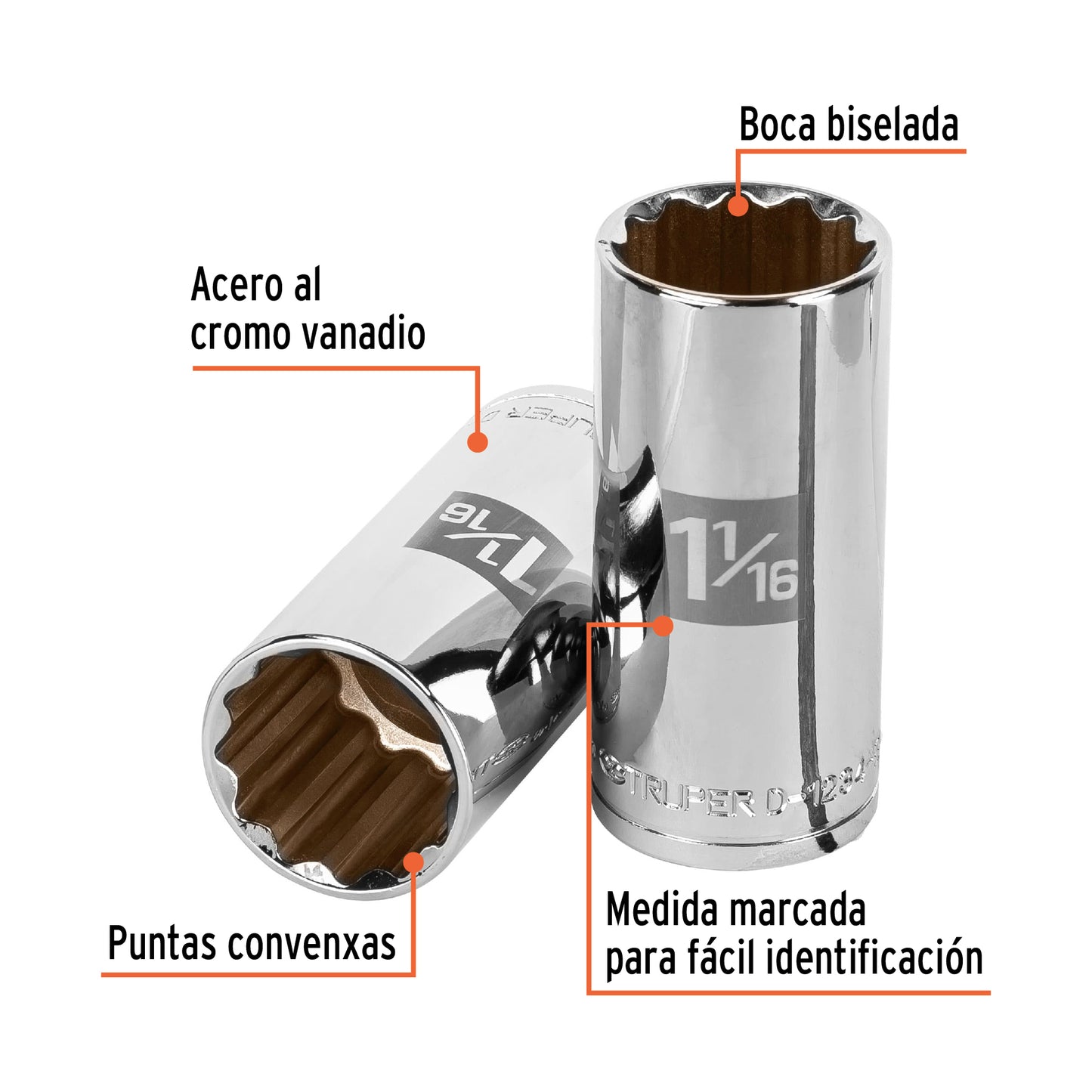 D-1234-EL Copa de 12 puntas, largo, mando 1/2" de 1-1/16"