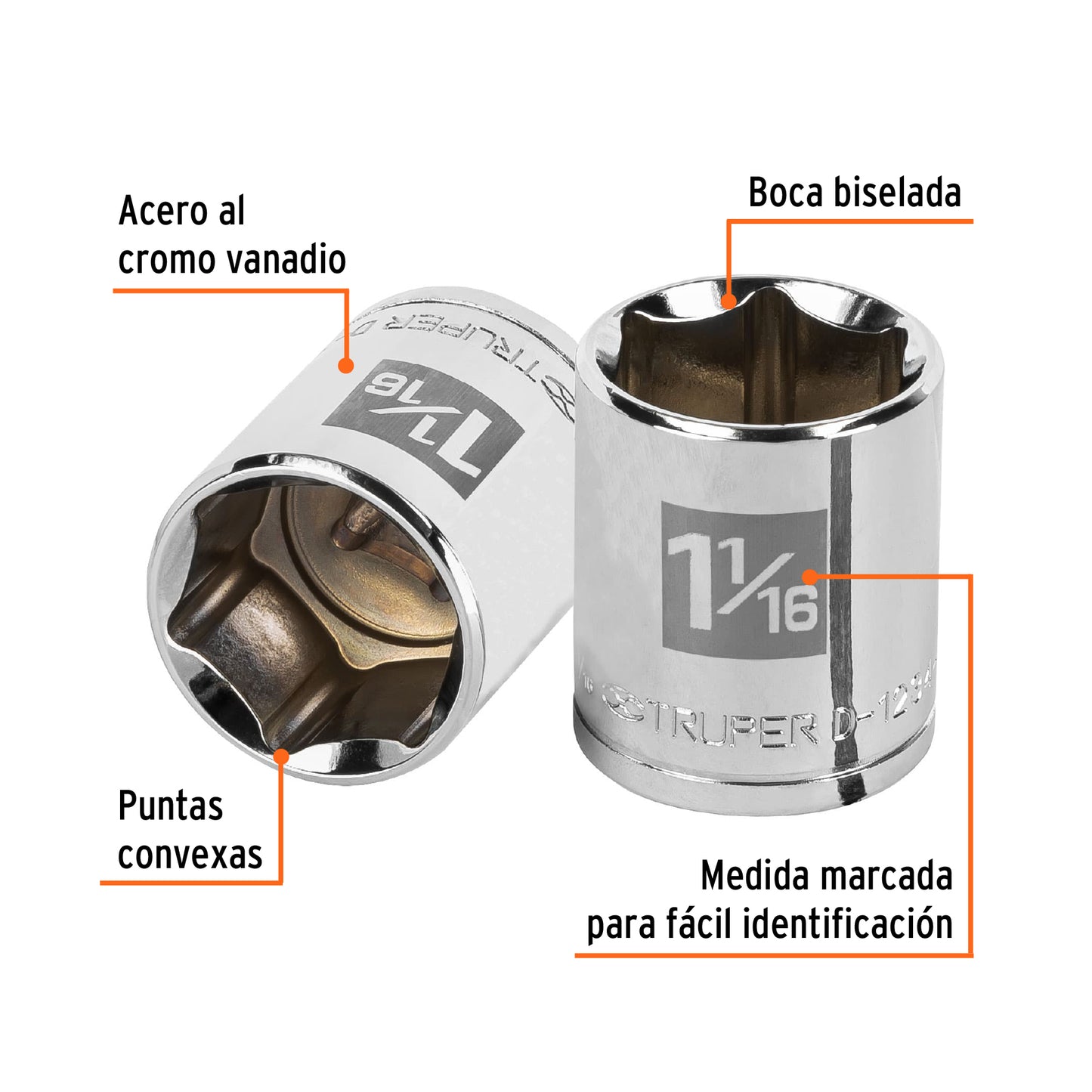 D-1234-H Copa de 6 puntas, mando 1/2" de 1-1/16"