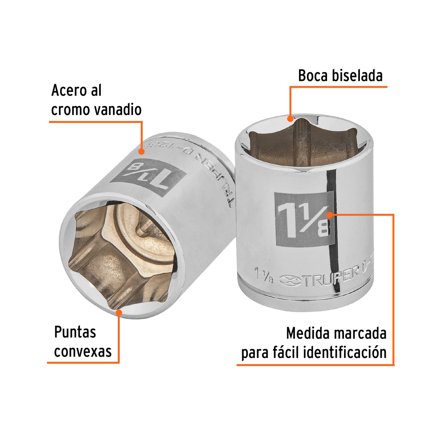 D-1236-H Copa de 6 puntas, mando 1/2" de 1-1/8"