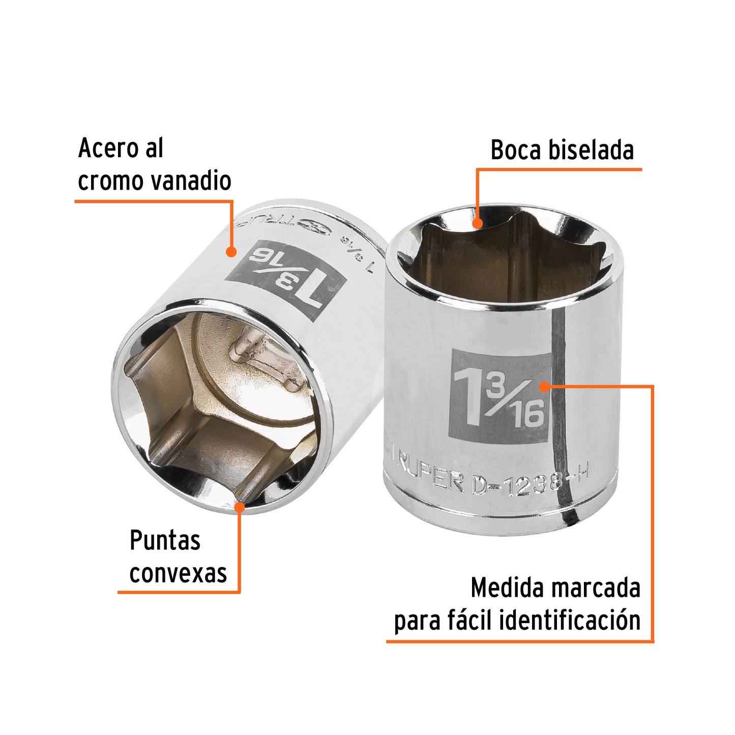 D-1238-H Copa de 6 puntas, mando 1/2" de 1-3/16"