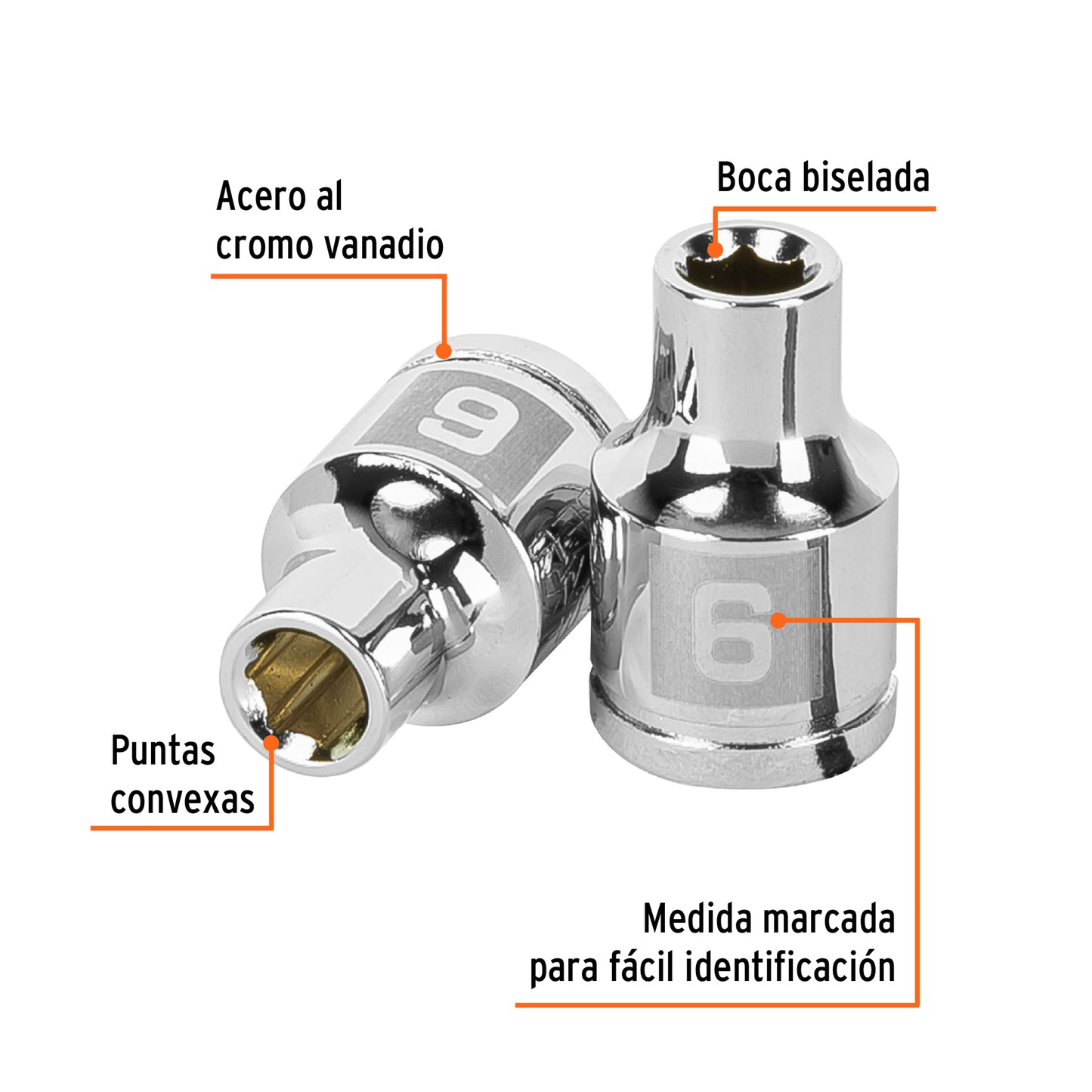 D-3806-HM Copa de 6 puntas, mando 3/8", de 6mm