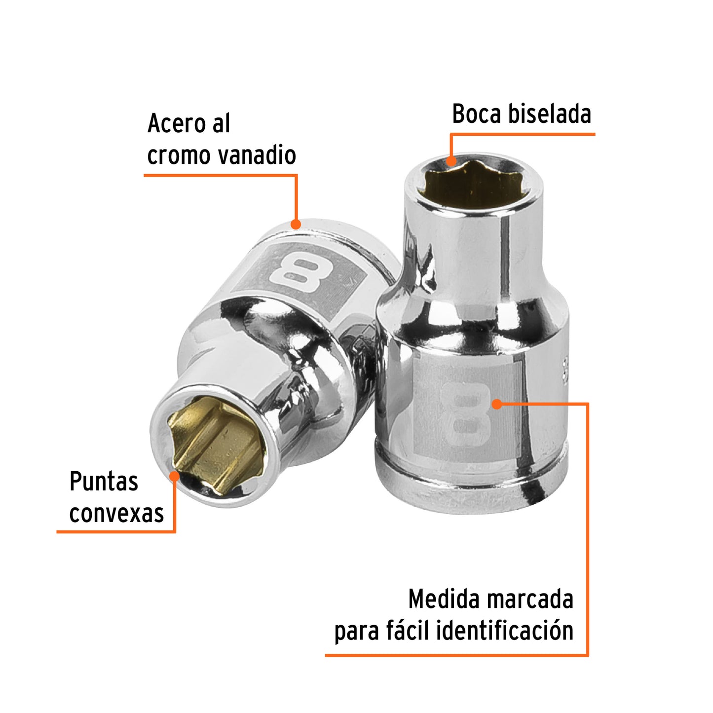 D-3808-HM Copa de 6 puntas, mando 3/8", de 8mm