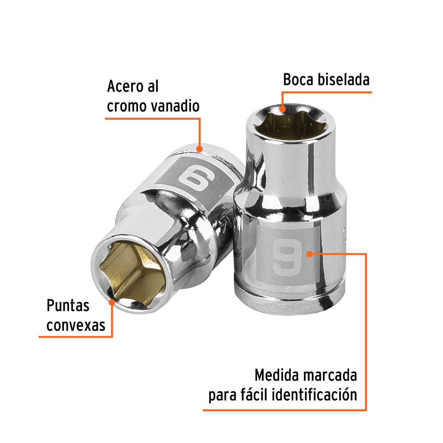 D-3809-HM Copa de 6 puntas, mando 3/8", de 9mm