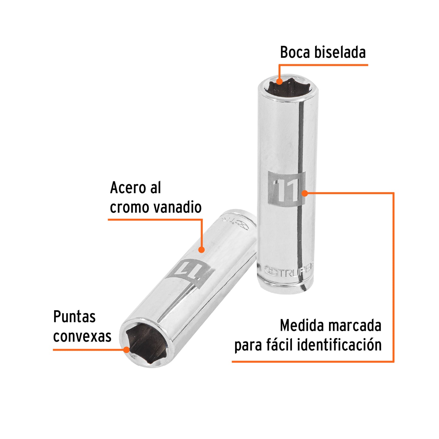 D-3811-HM-L Copa de 6 puntas, largo, mando 3/8" de 11mm