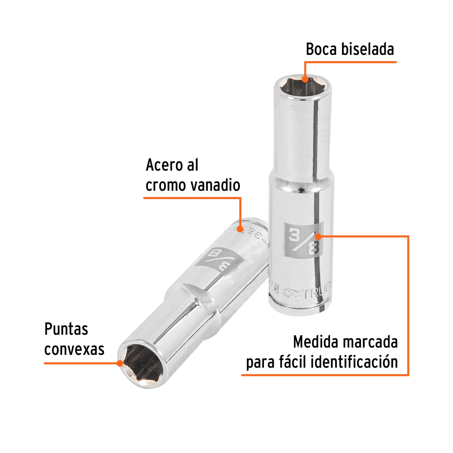 D-3812-HL Copa de 6 puntas, largo, mando 3/8" de 3/8"