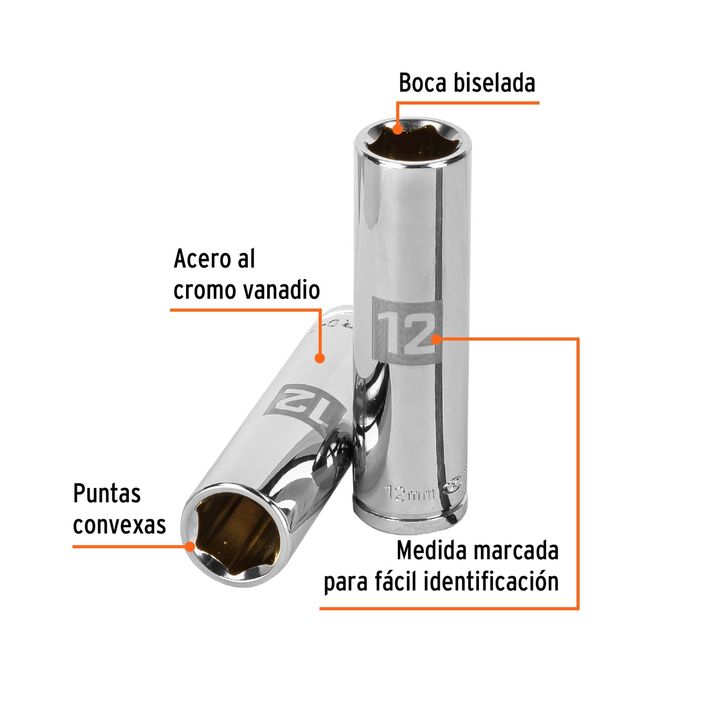 D-3812-HM-L Copa de 6 puntas, largo, mando 3/8" de 12mm