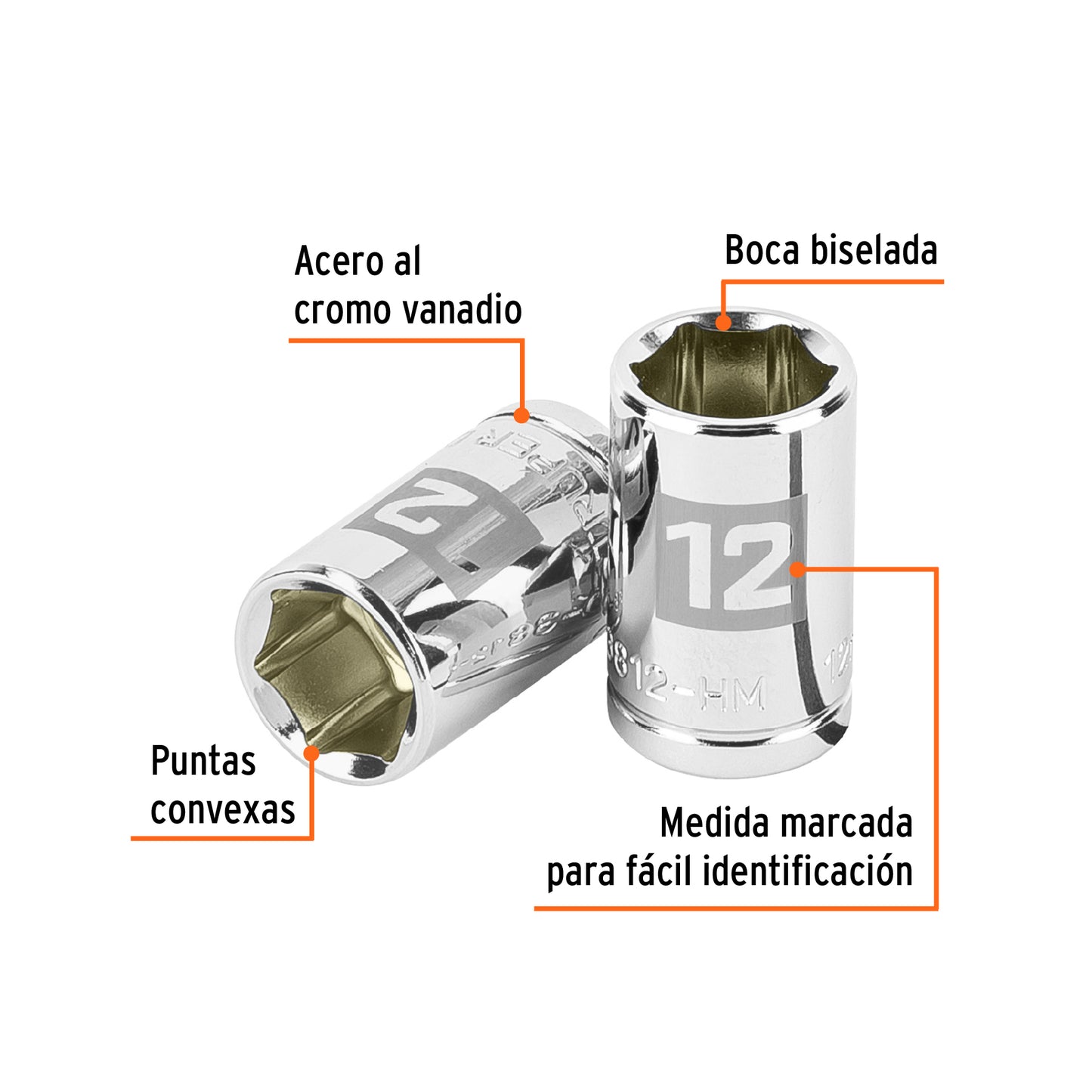 D-3812-HM Copa de 6 puntas, mando 3/8", de 12mm