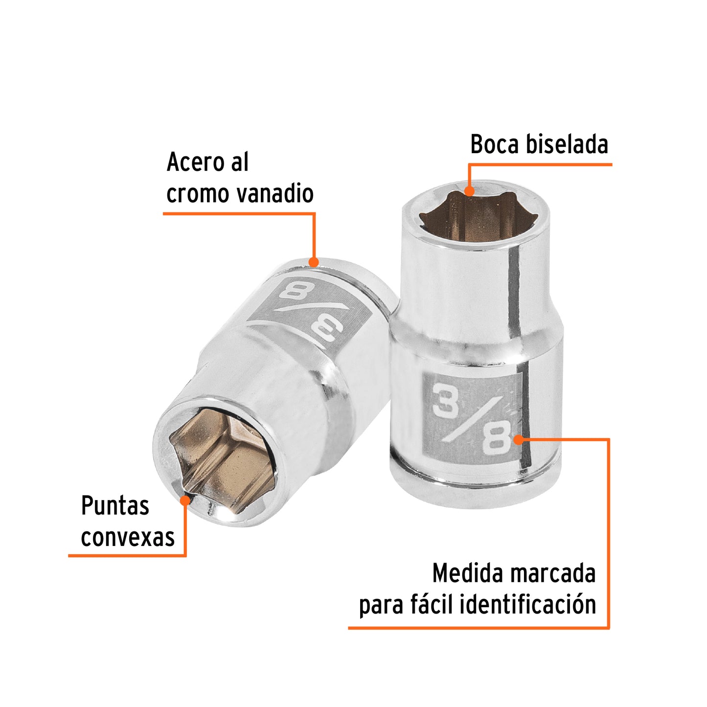D-3812-H Copa de 6 puntas, mando 3/8" de 3/8"