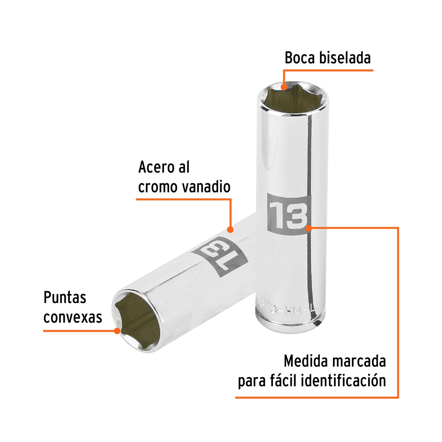 D-3813-HM-L Copa de 6 puntas, largo, mando 3/8" de 13mm