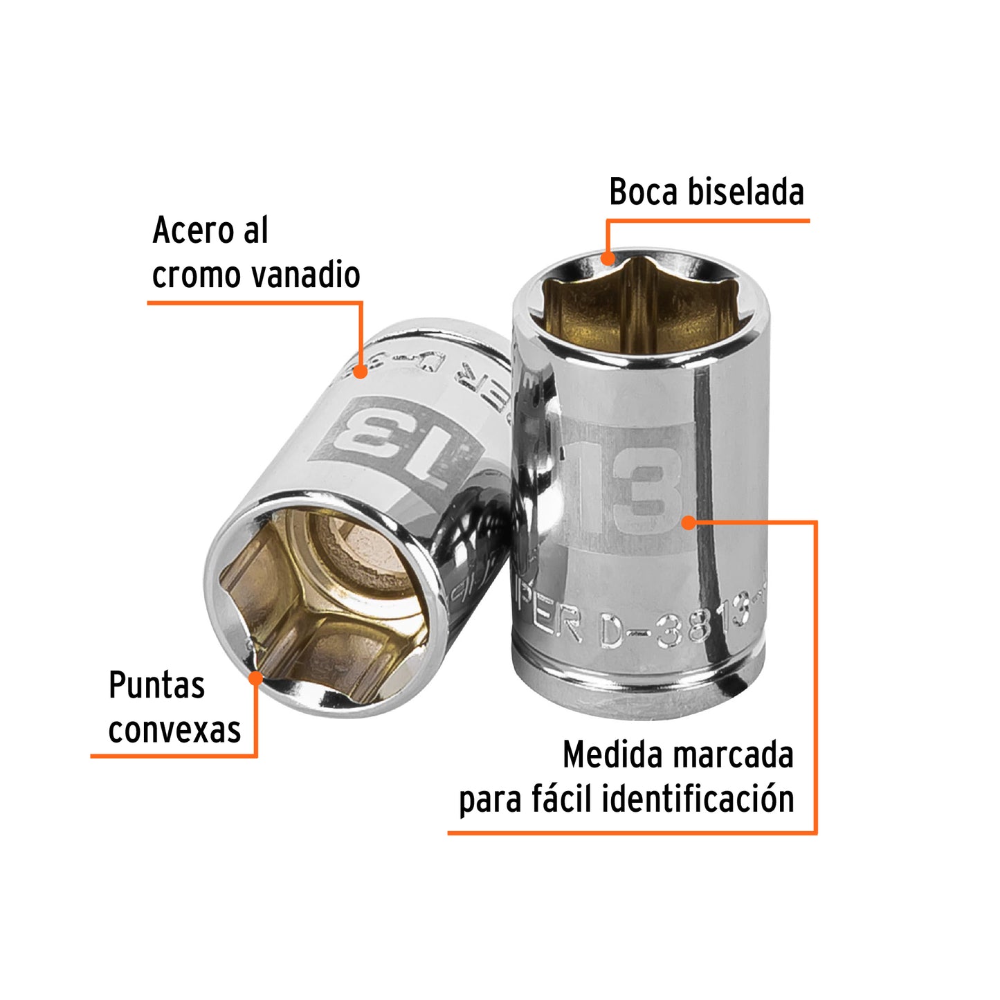 D-3813-HM Copa de 6 puntas, mando 3/8", de 13mm