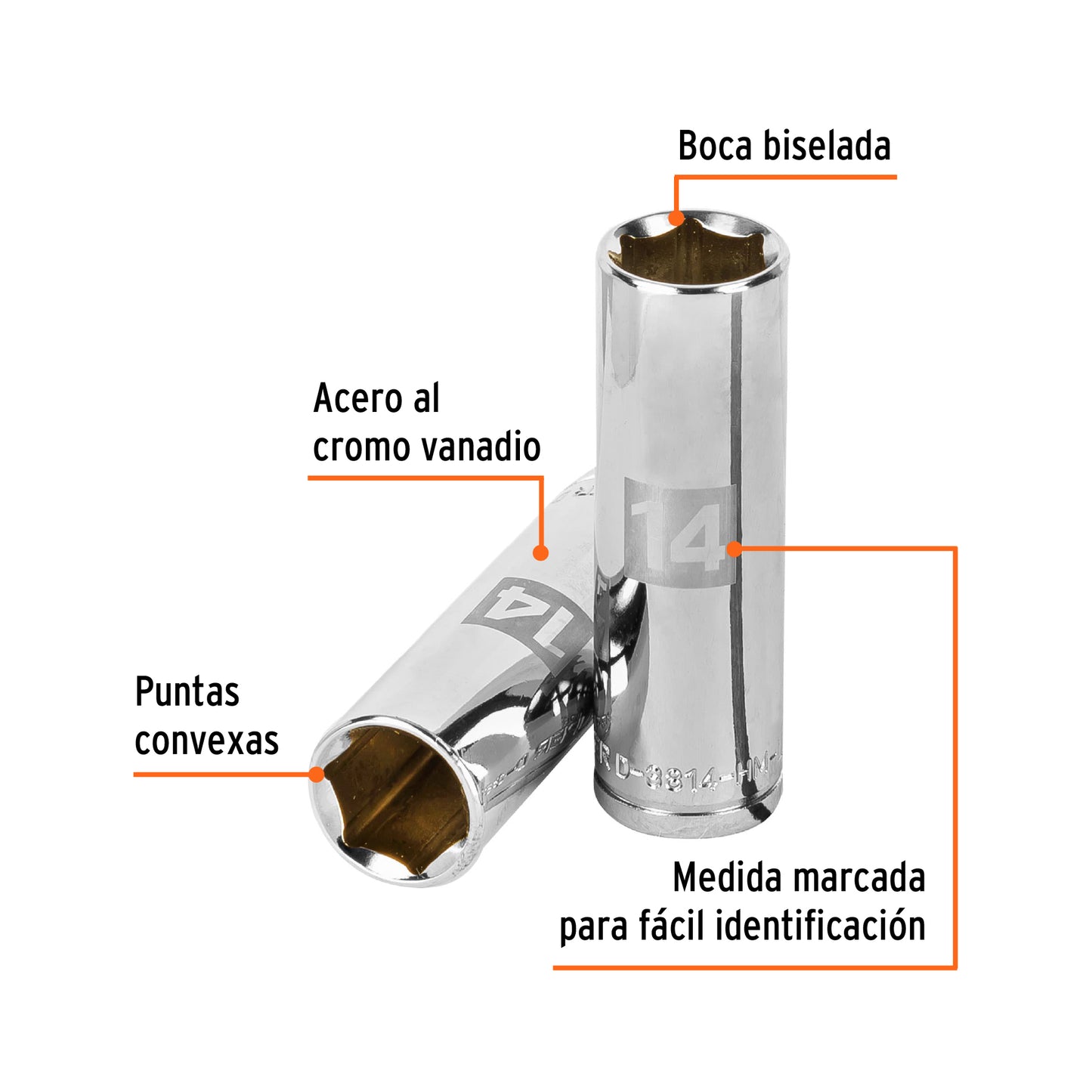 D-3814-HM-L Copa de 6 puntas, largo, mando 3/8" de 14mm