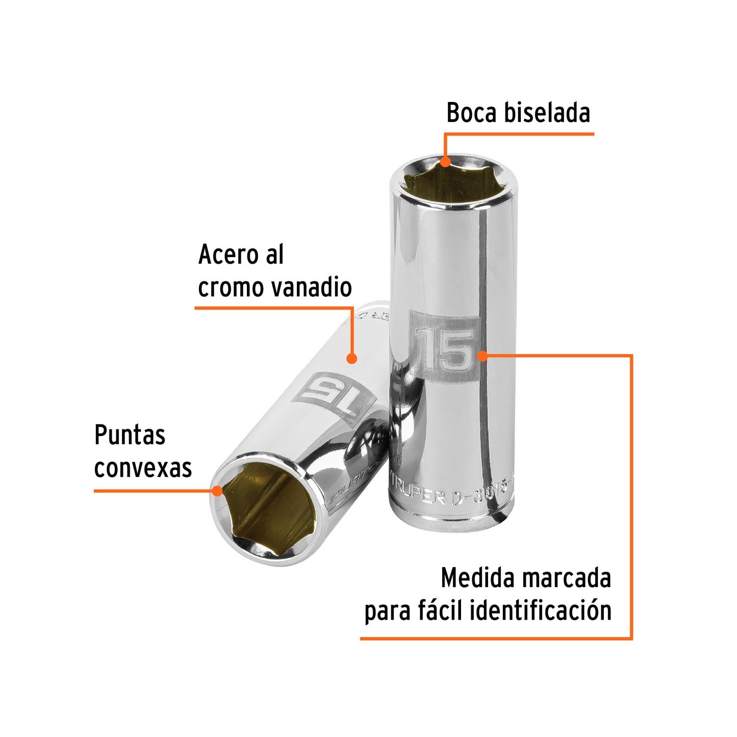 D-3815-HM-L Copa de 6 puntas, largo, mando 3/8" de 15mm