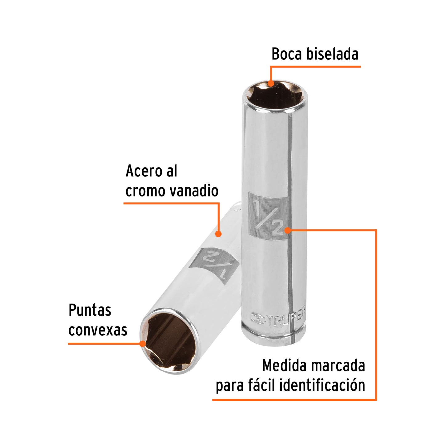 D-3816-HL Copa de 6 puntas, largo, mando 3/8" de 1/2"