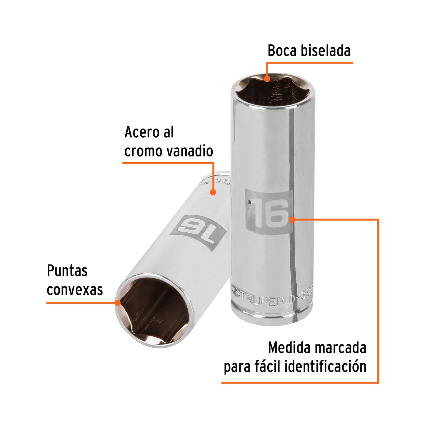 D-3816-HM-L Copa de 6 puntas, largo, mando 3/8" de 16mm