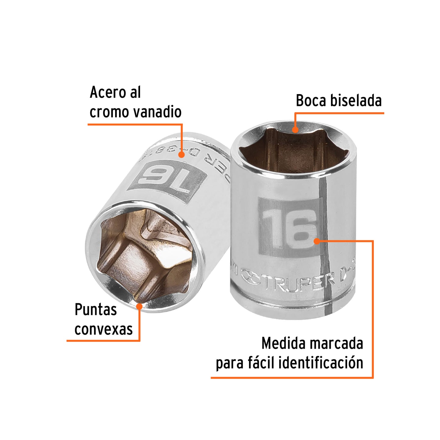 D-3816-HM Copa de 6 puntas, mando 3/8", de 16mm