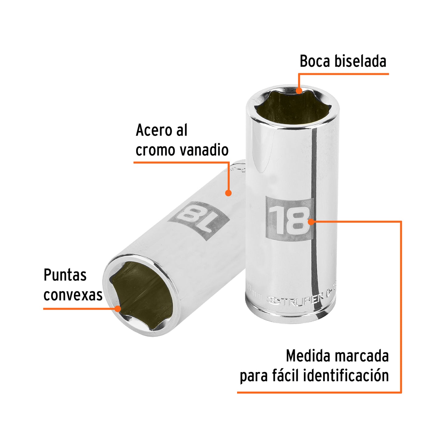 D-3818-HM-L Copa de 6 puntas, largo, mando 3/8" de 18mm