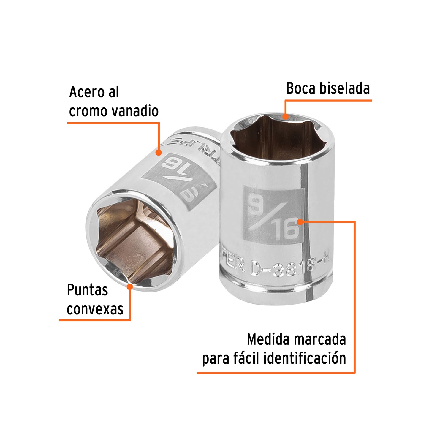 D-3818-H Copa de 6 puntas, mando 3/8", standard, de 9/16"