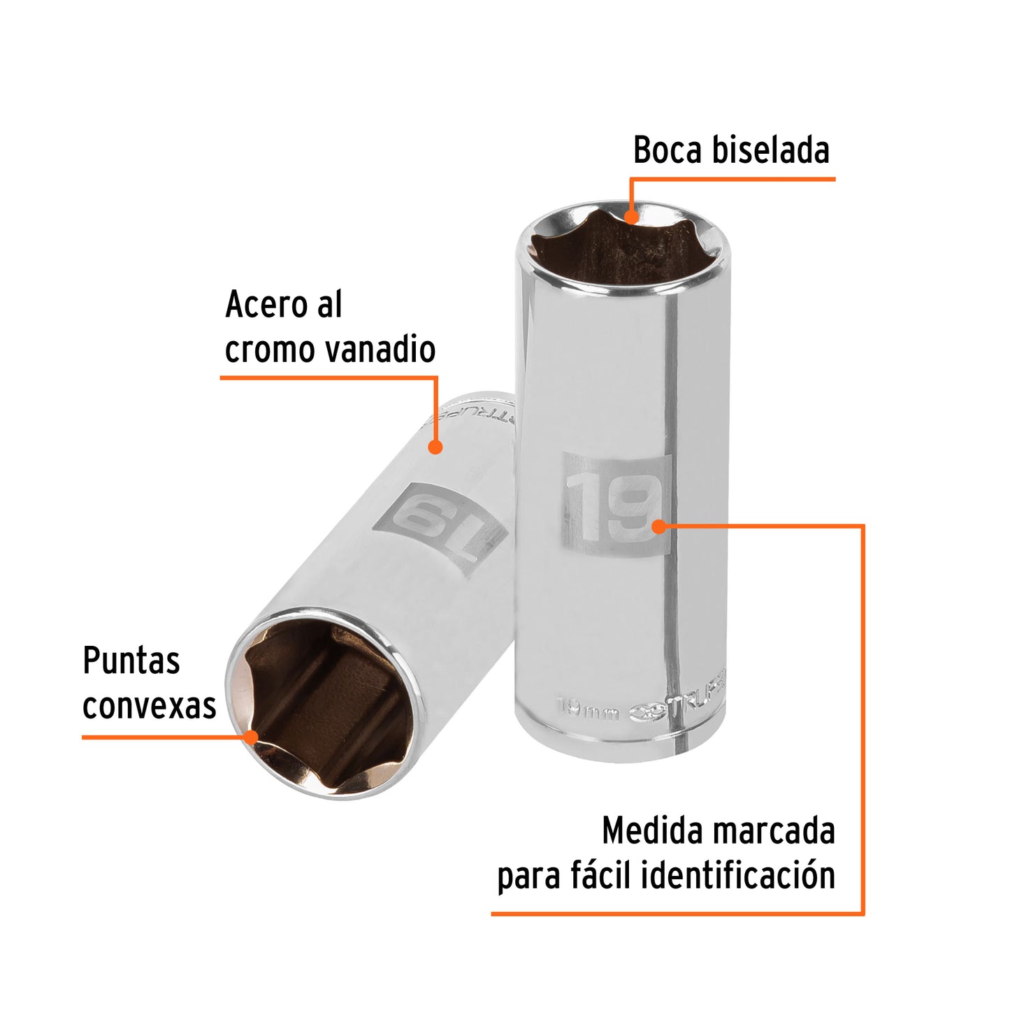 D-3819-HM-L Copa de 6 puntas, largo, mando 3/8" de 19mm