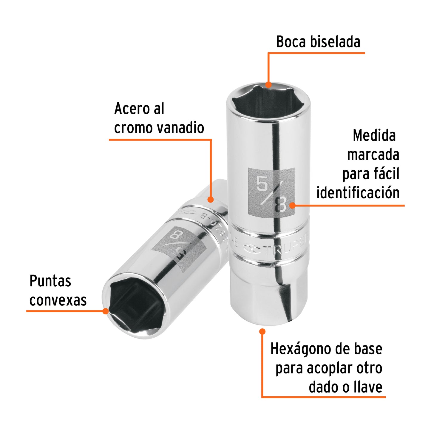D-3820-B Copa de 6 puntas de 5/8" para bujías, mando 3/8"