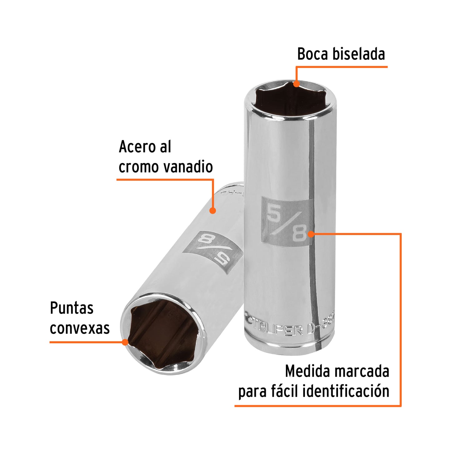 D-3820-HL Copa de 6 puntas, largo, mando 3/8" de 5/8"