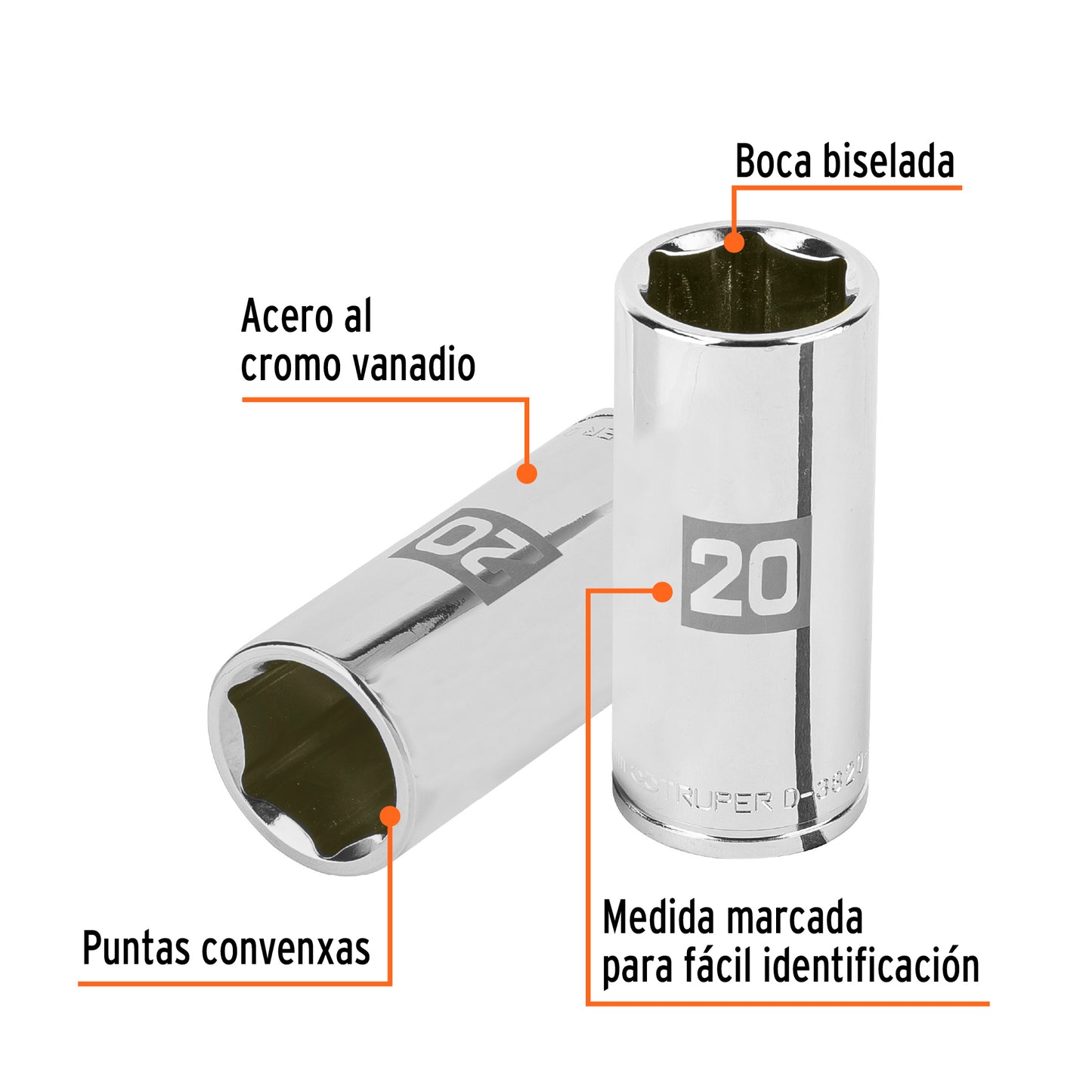 D-3820-HM-L Dado largo de 6 puntas, cuadro 3/8' de 20 mm