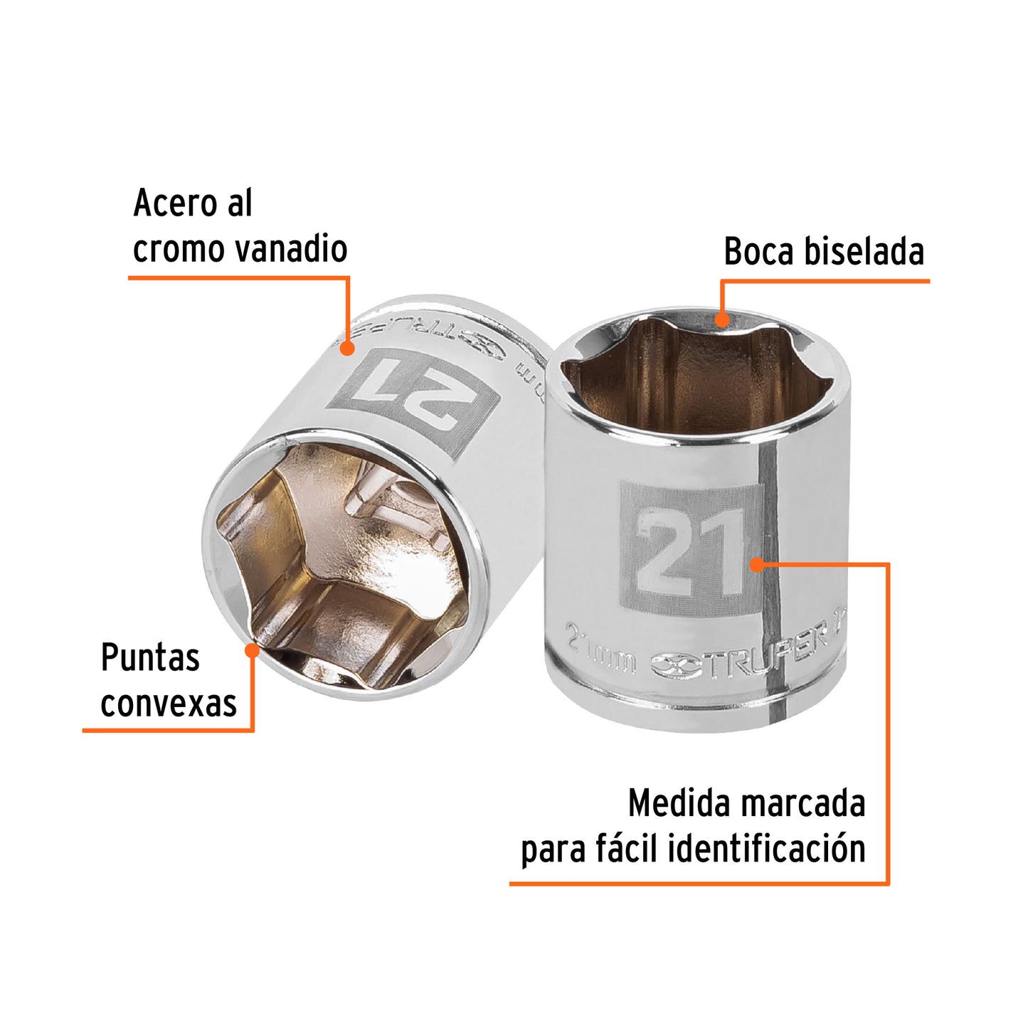 D-3821-HM Copa de 6 puntas, mando 3/8", de 21mm