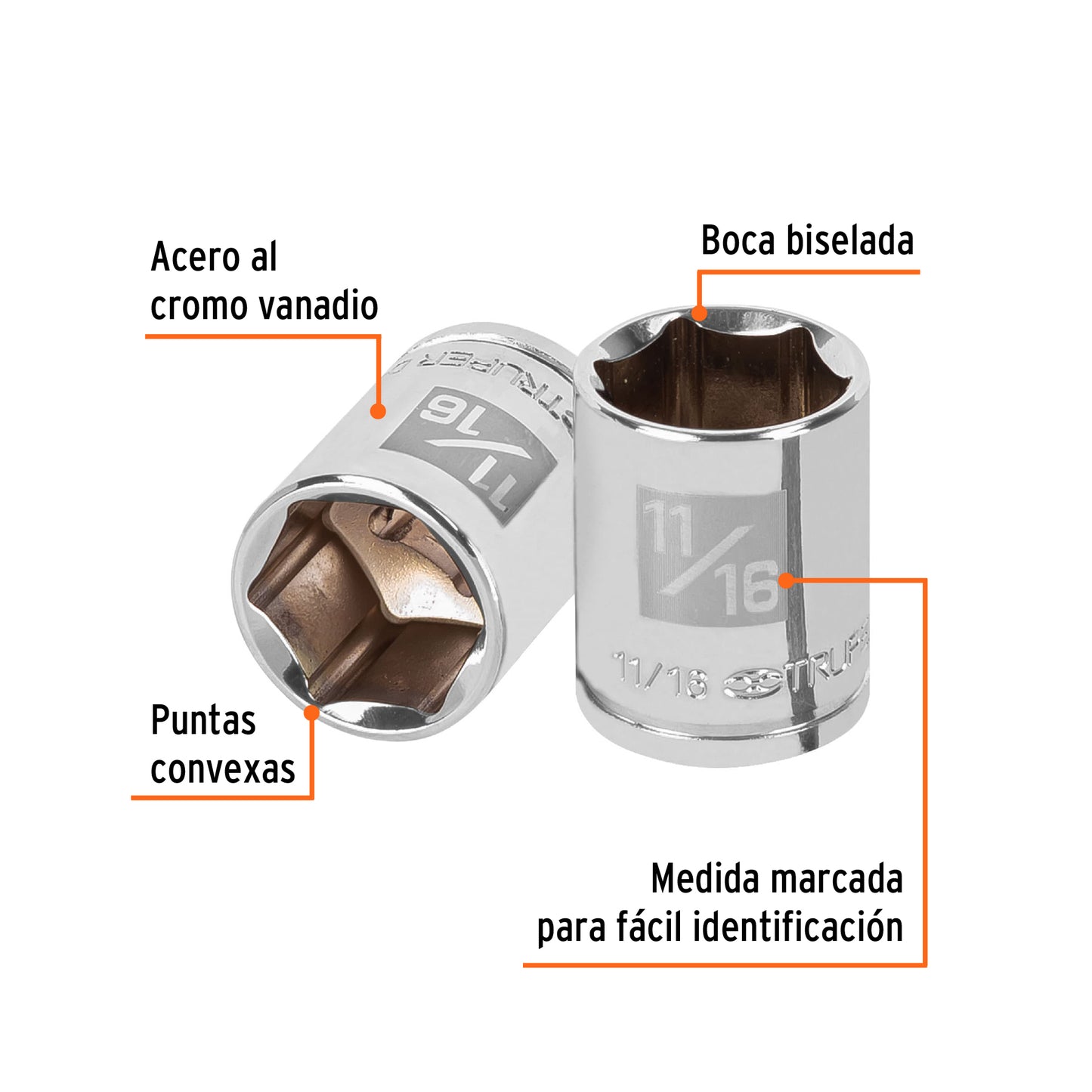 D-3822-H Copa de 6 puntas, mando 3/8" de 11/16"