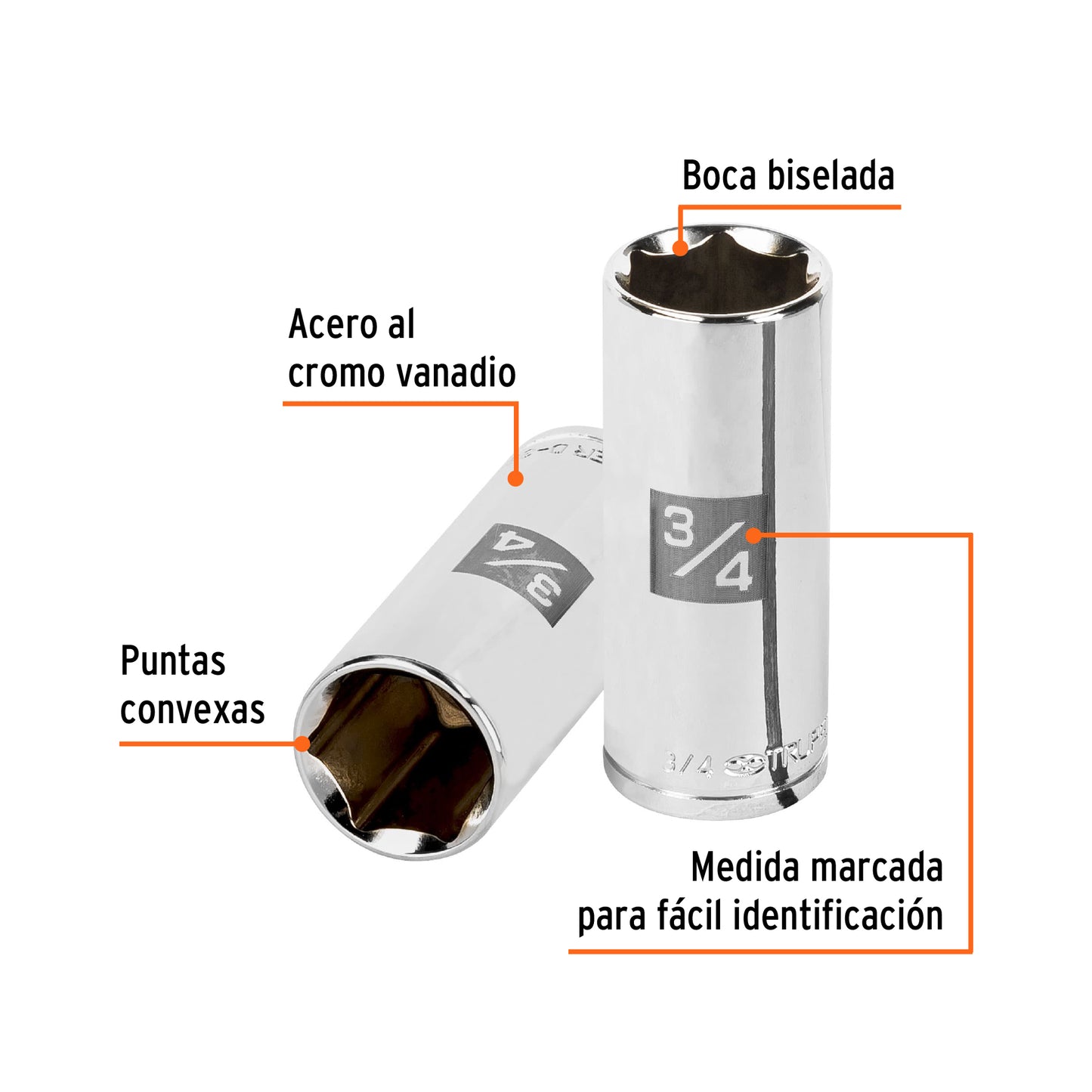 D-3824-HL Copa de 6 puntas, largo, mando 3/8" de 3/4"