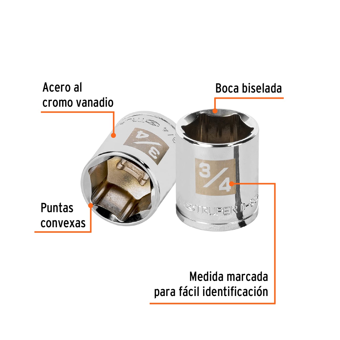 D-3824-H Copa de 6 puntas, mando 3/8" de 3/4"