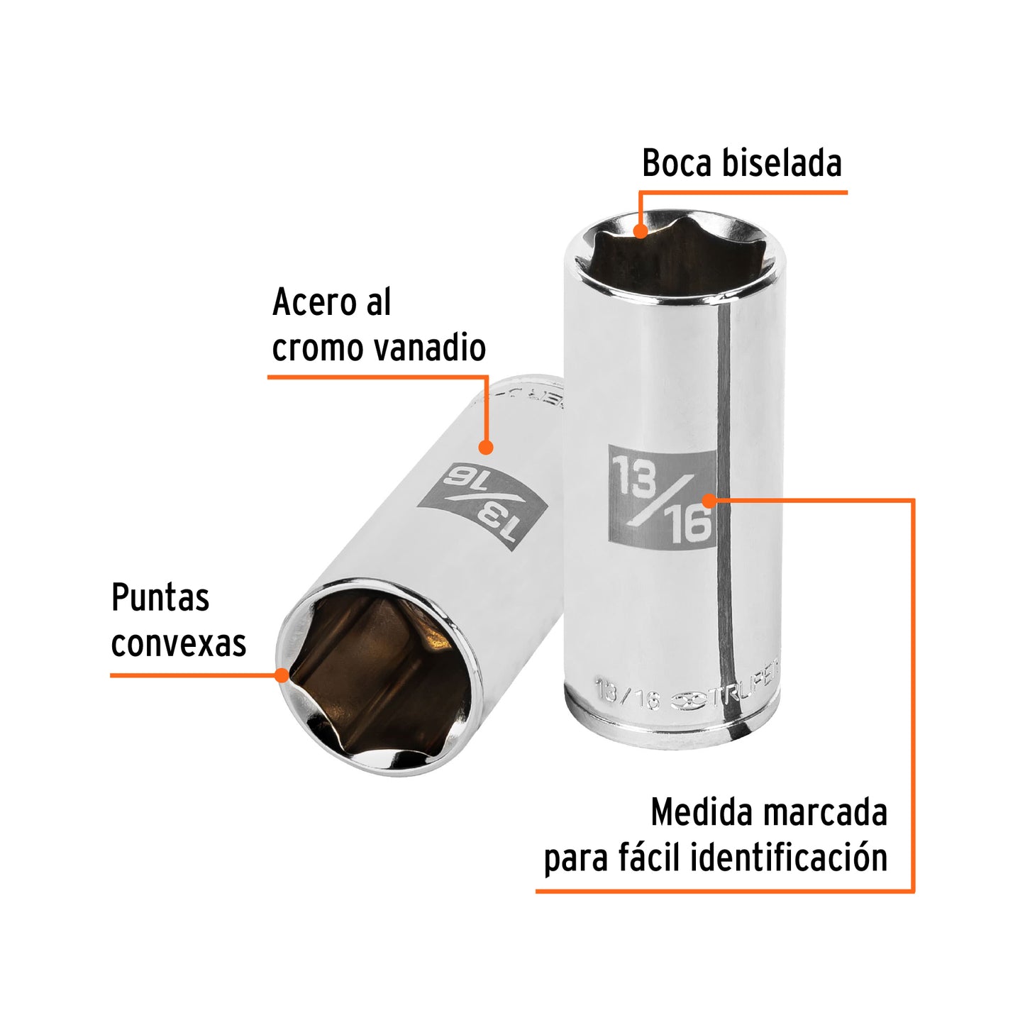 D-3826-HL Copa de 6 puntas, largo, mando 3/8" de 13/16"