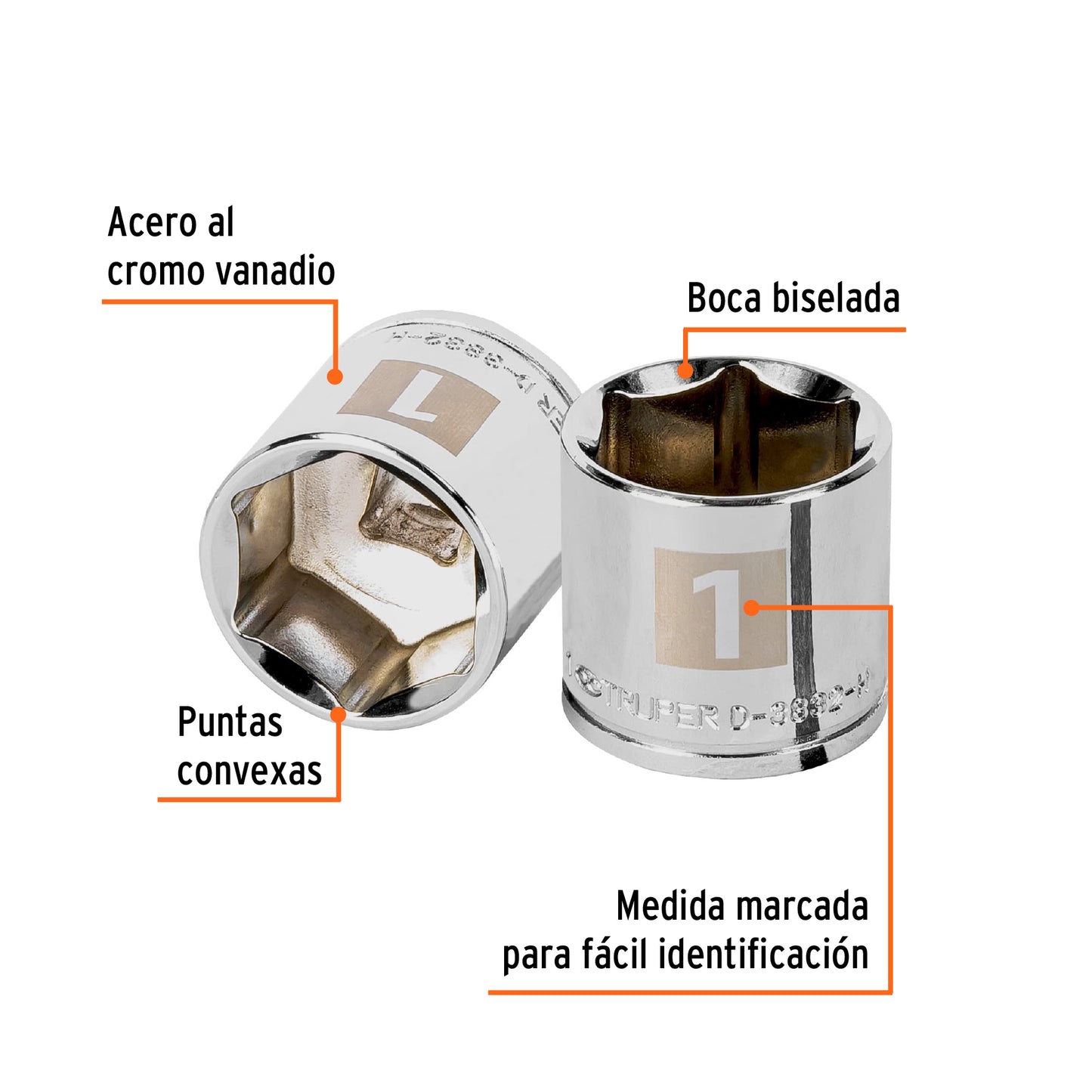 D-3832-H Copa de 6 puntas, mando 3/8" de 1"