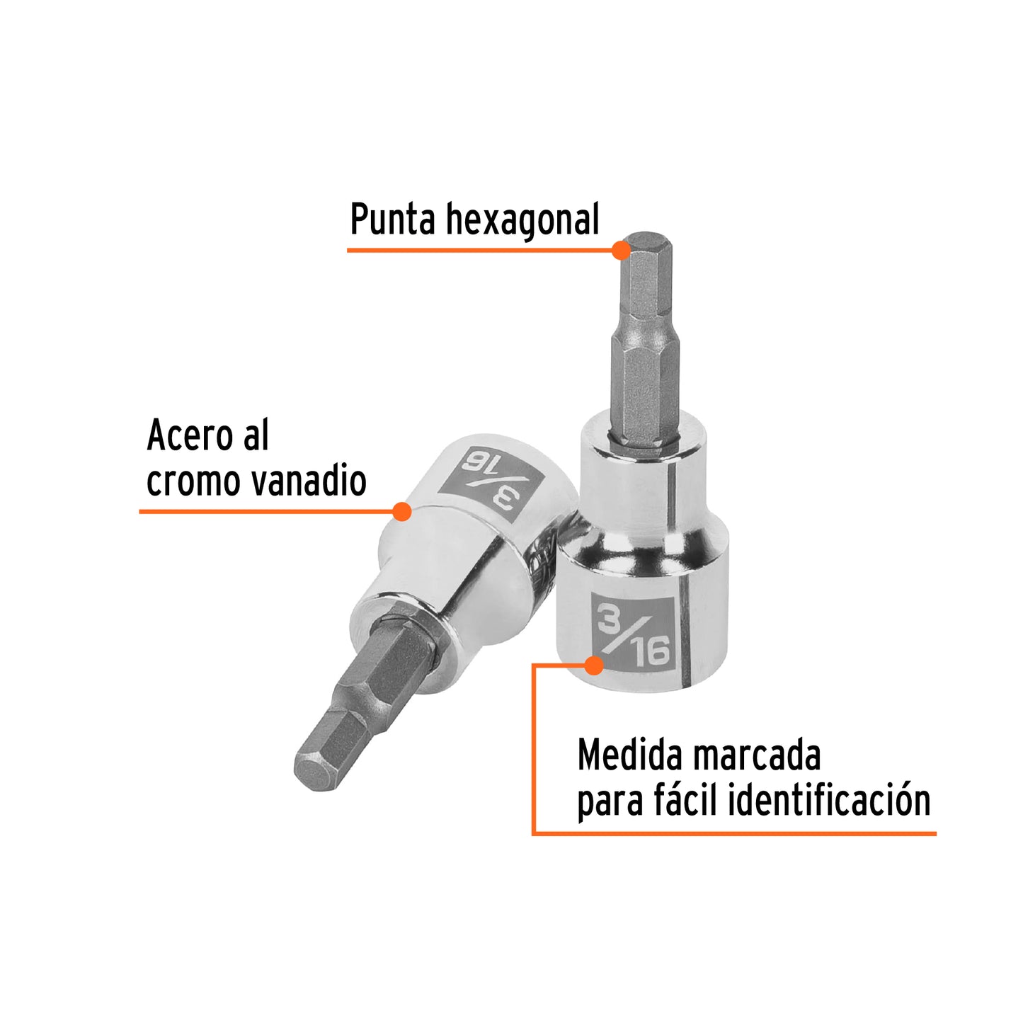 D-4990-3/16 Copas de punta bristol, mando 3/8" de 3/16"
