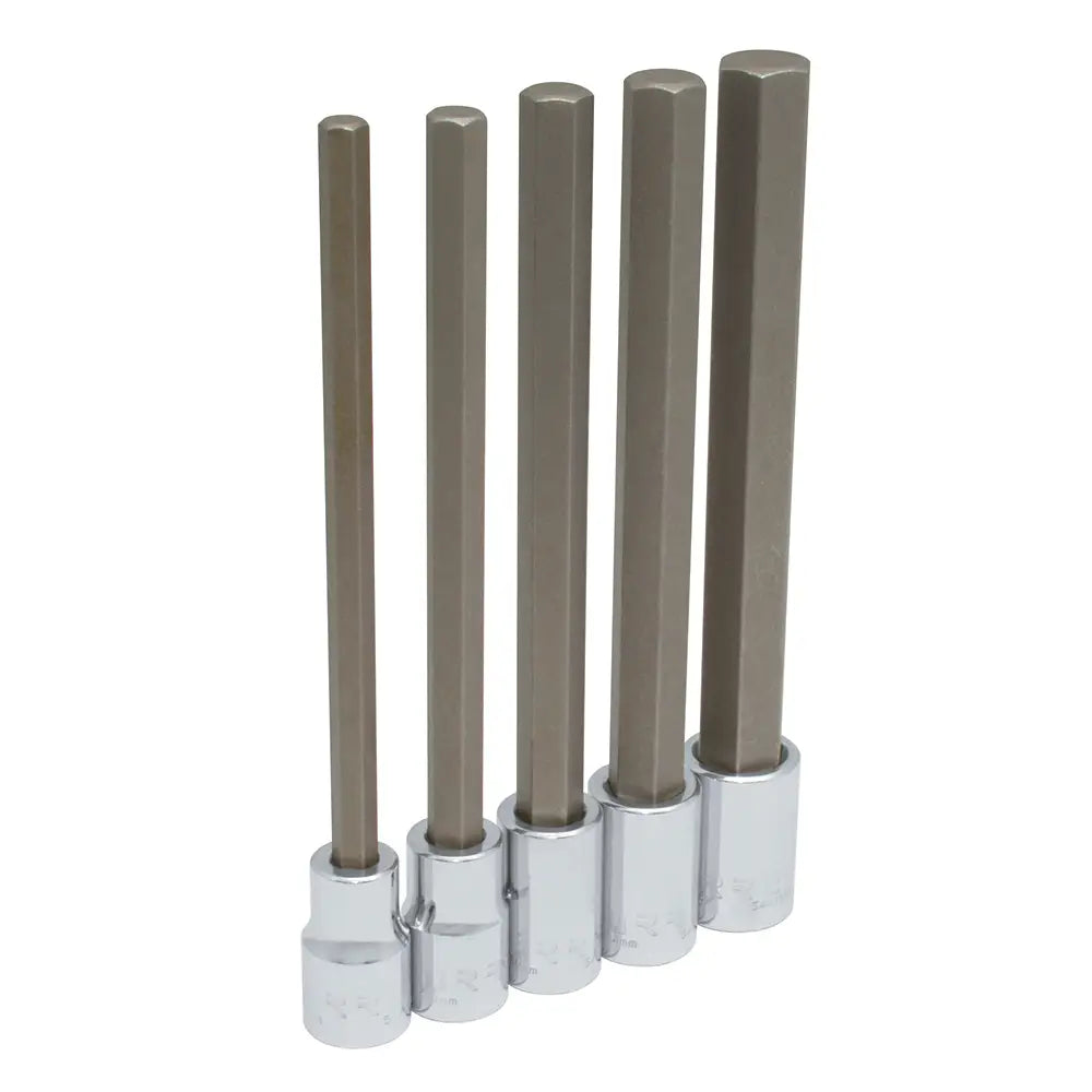 5441M5L Juego de dados con punta hexagonal extra larga milimétrica, cuadro 1/2" 5 piezas, uso pesado, Urrea