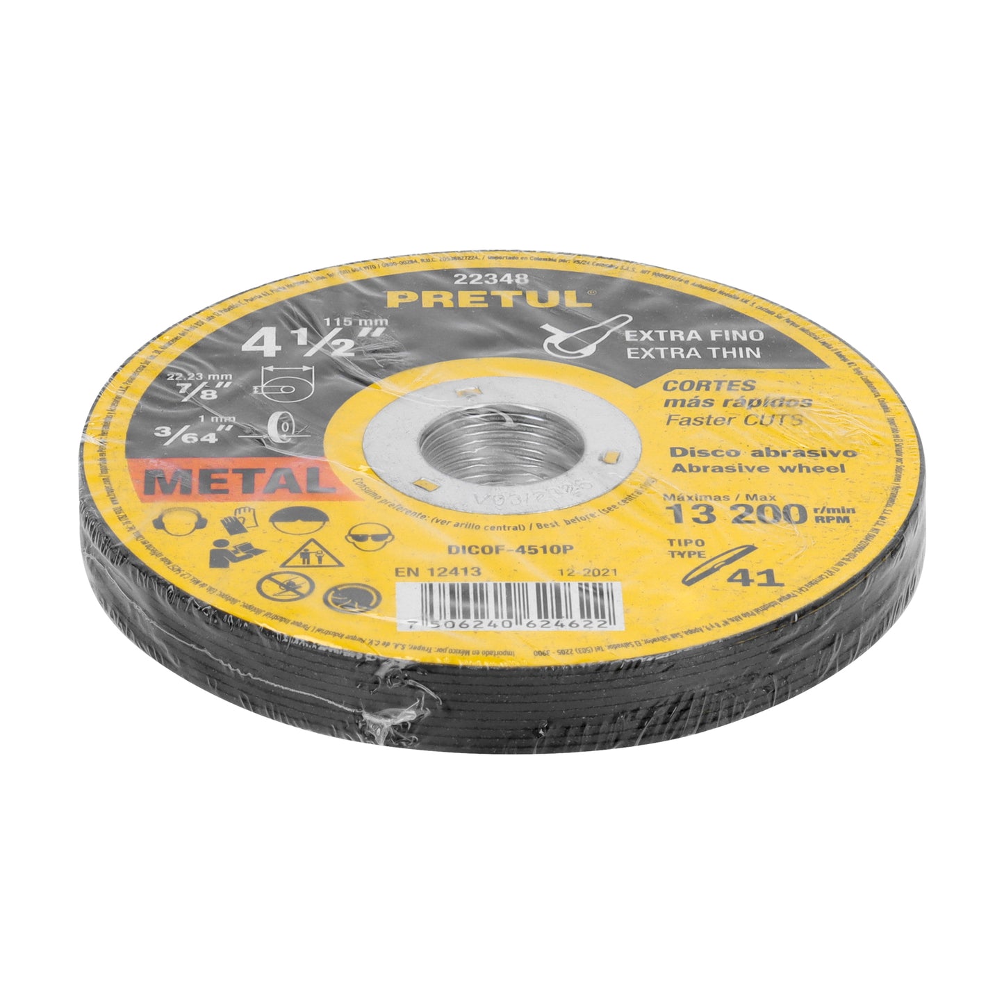 DICOF-4510P Disco Tipo 41 para corte extrafino de metal 4-1/2", 1.0 mm Pretul