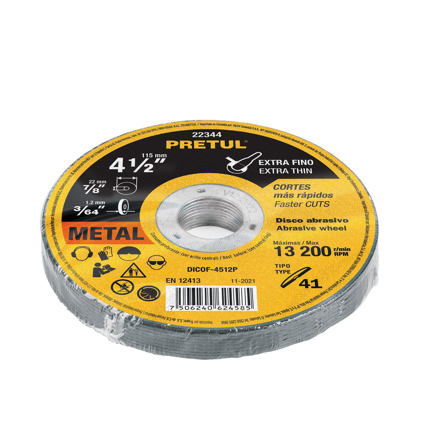 DICOF-4512P Disco Tipo 41 para corte extrafino de metal 4-1/2", 1.2 mm Pretul