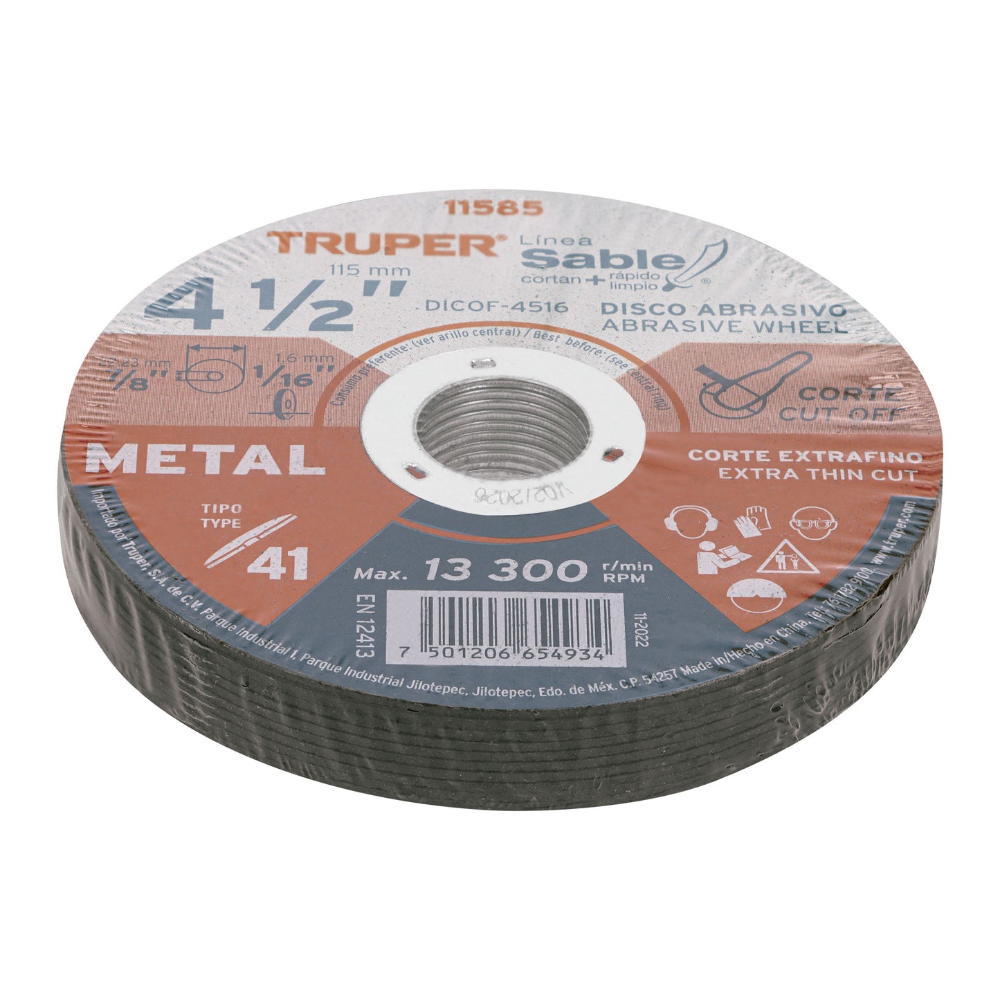 DICOF-4516 Disco Tipo 41, corte extrafino de metal, Línea Sable 4-1/2",1.6mm