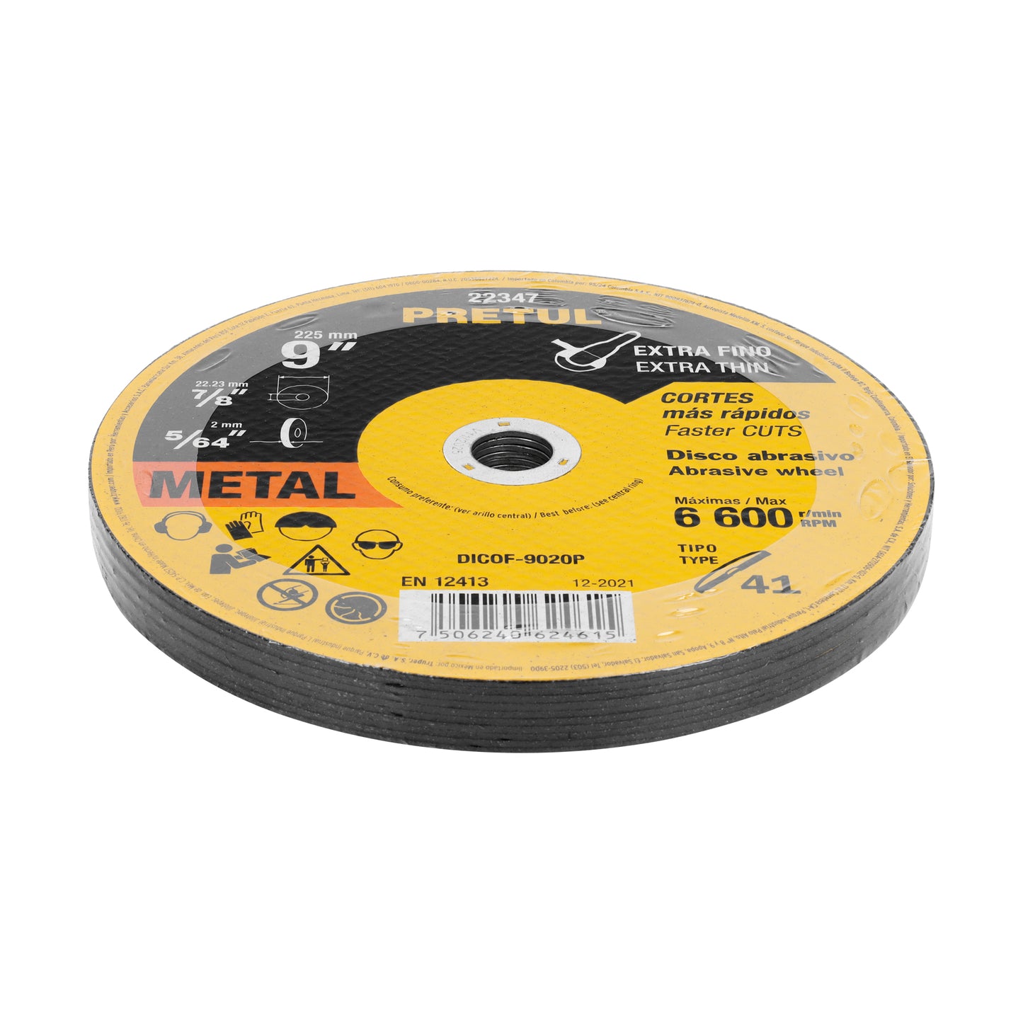 DICOF-9020P Disco Tipo 41 para corte extrafino de metal 9", 2.0 mm Pretul