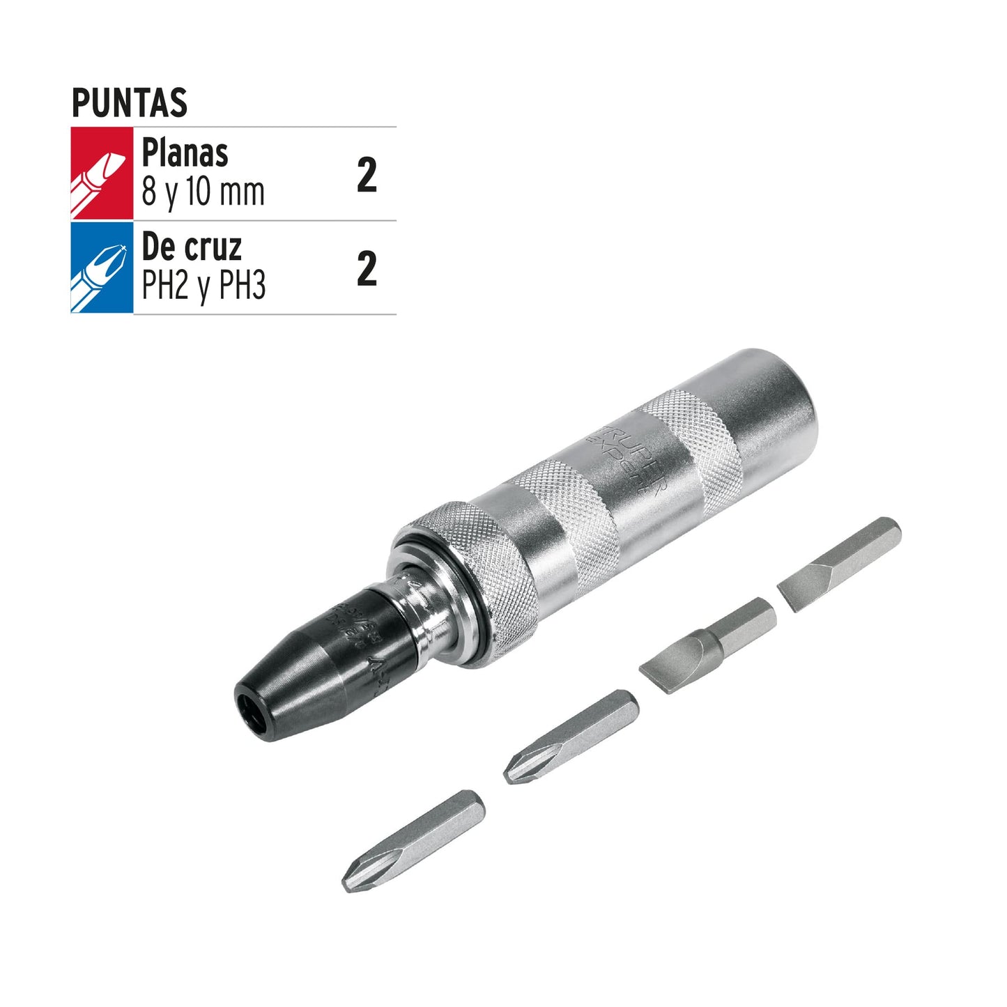 DIMP-3/8X Juego de desarmador de impacto y 4 puntas 3/8' S2, Expert
