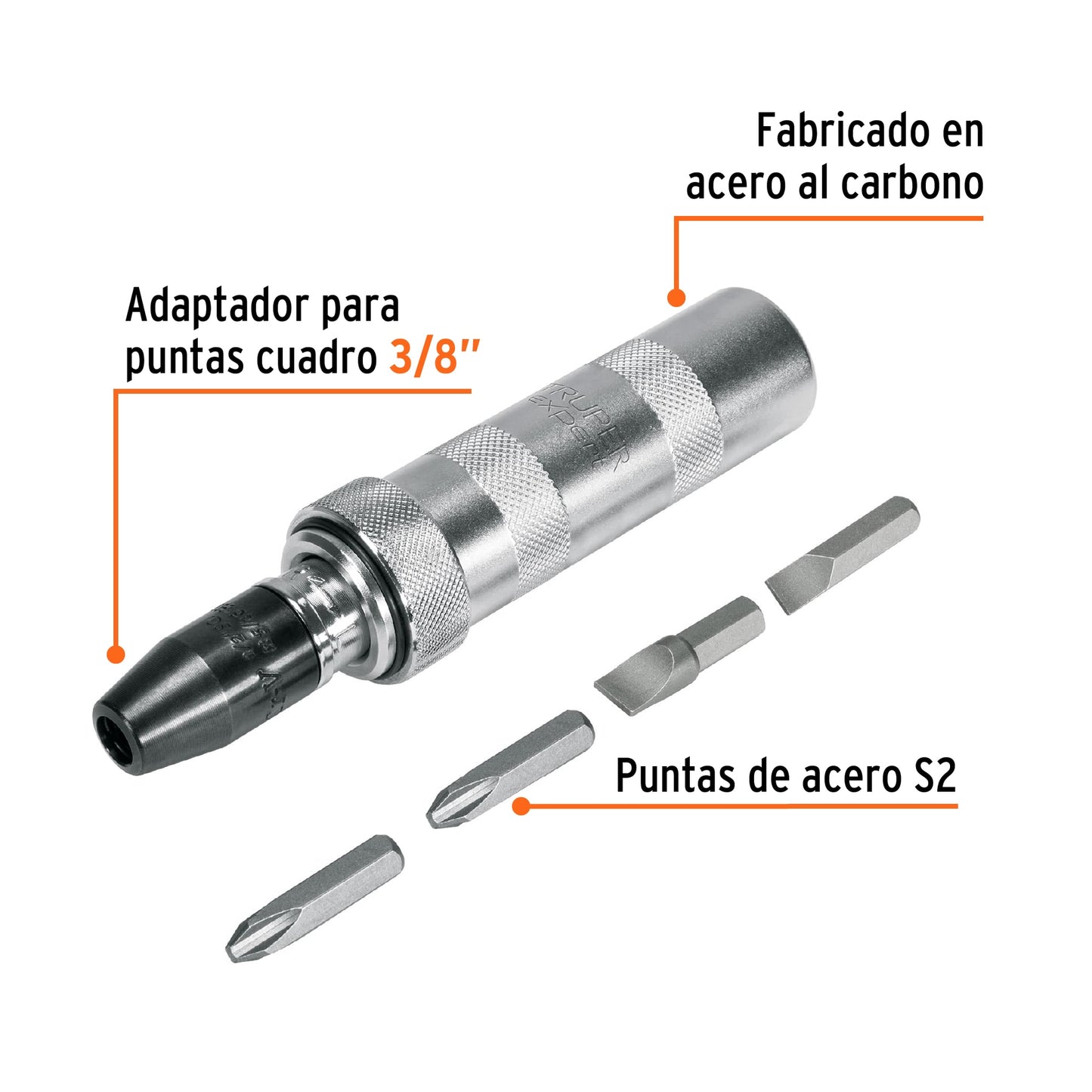 DIMP-3/8X Juego de desarmador de impacto y 4 puntas 3/8' S2, Expert