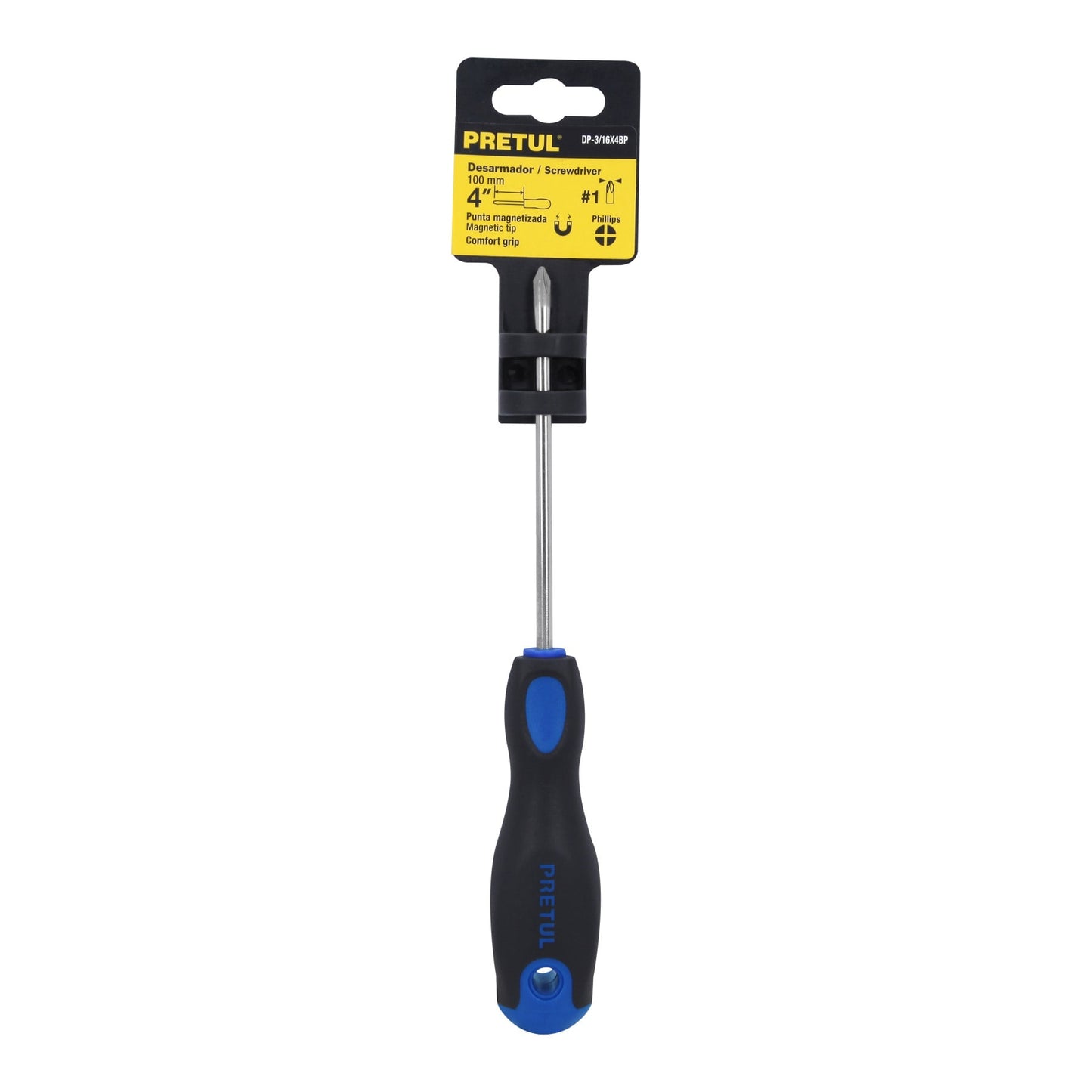 DP-3/16X4BP Destornillador punta phillips, 3/16" x 4", mgo Comfort Grip, Pretul