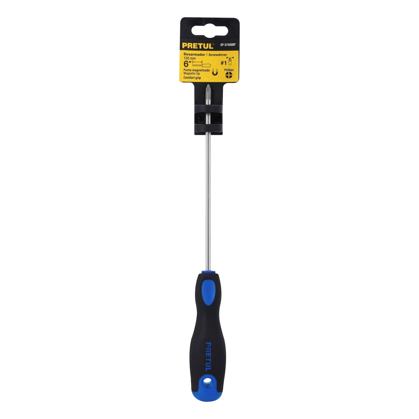DP-3/16X6BP Destornillador punta phillips, 3/16" x 6", mgo Comfort Grip, Pretul